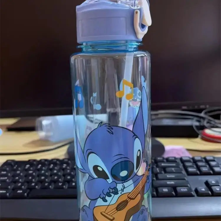 Stitch Large Plastic Tumbler With Lid Straw And Carry Cord Leakproof Lock Design For School Travel Sports Gift