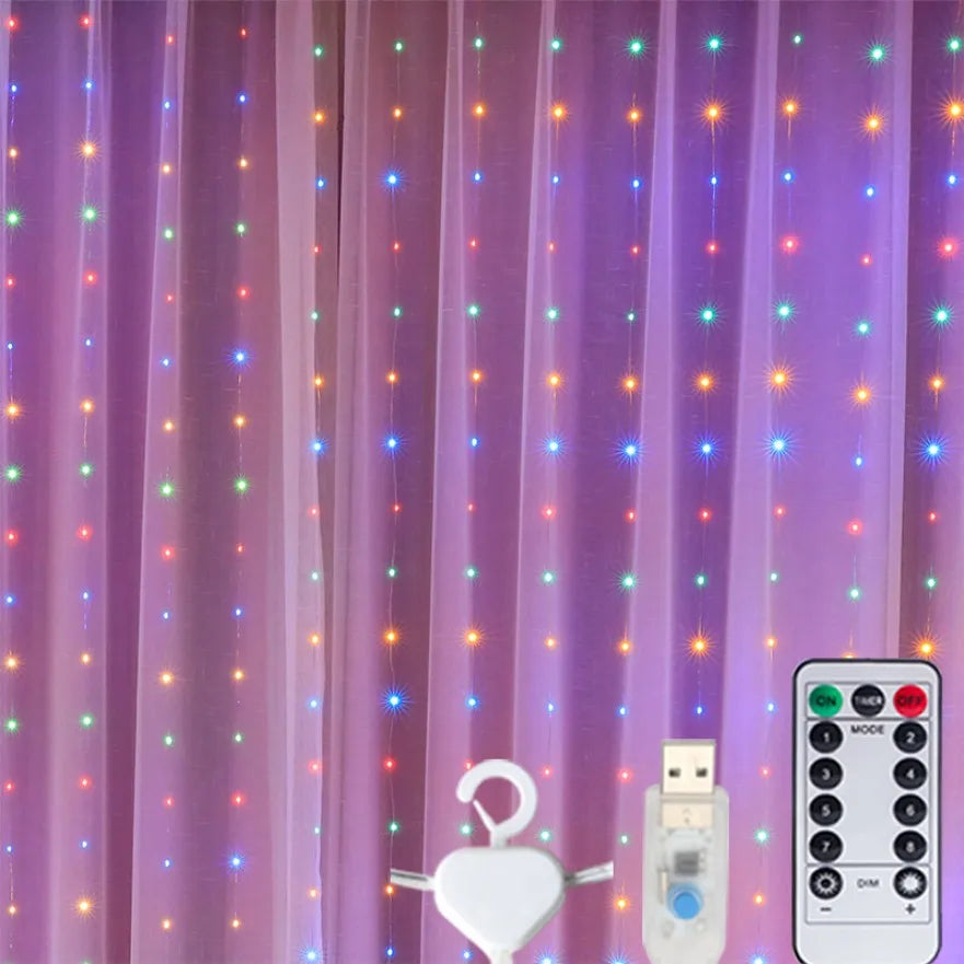 Guirlande lumineuse rideau LED USB, pour Nouvel An, Noël, mariage, anniversaire, chambre à coucher, Ramadan, Pâques, décoration intérieure