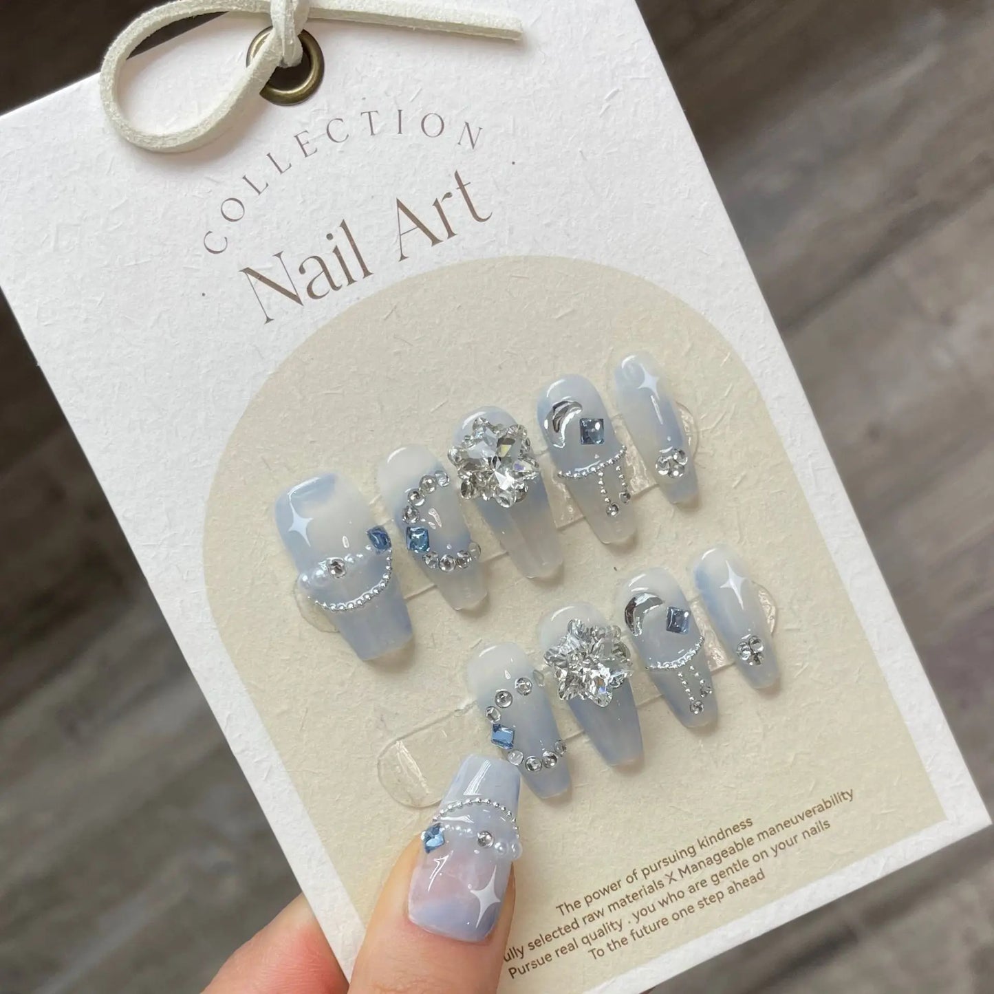 10 faux ongles bleus faits main de style cowboy, ongles adhésifs à presser, couverture complète, Uñas Накладные Ногти