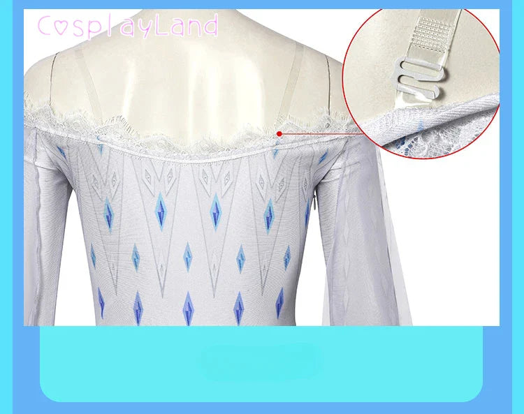 Costume de Cosplay Reine Elsa Robe Carnaval Fantaisie Halloween Femme Impression Princesse Robe Blanche Tenue Sur Mesure