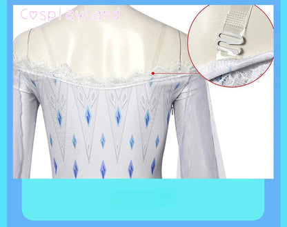 Costume de Cosplay Reine Elsa Robe Carnaval Fantaisie Halloween Femme Impression Princesse Robe Blanche Tenue Sur Mesure