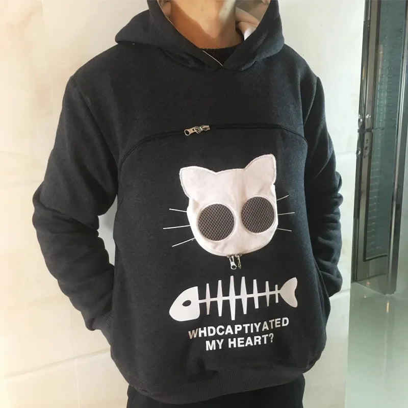Sweatshirt Cat Lovers Hoodie Kangaroo Dog Pet Paw Pullovers Cuddle Pouch Cat Carrier Sweatshirt Pocket Animal Ear Hooded Plus