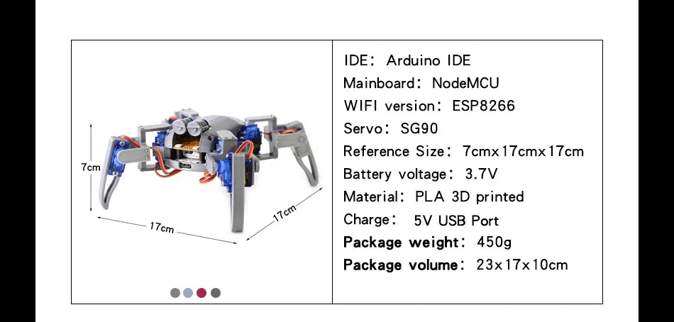 Kit de robot araignée quadrupède v2.0, robot bionique imprimé en 3D, fabricant de pigments NodeMCU bricolage, matériel Open Source, ESP8266