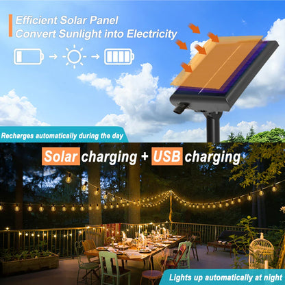 G40 Solar Outdoor String Lights, with remote controls, shatterproof globe bulb, IP65 waterproof, Patio Light for Garden Decor