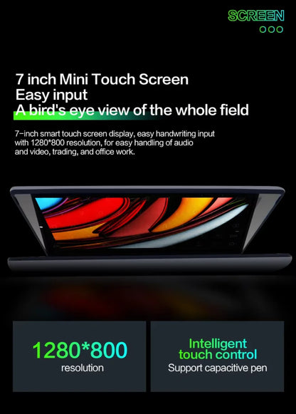 7 Inch Mini Laptop 16G 1TB N95 Notebook IPS Touch Screen Portable Netbook Win 11 Pro Mini PC Micro Computer Bluetooth 4.2