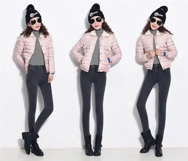 WinterFleece-Lined Thickened High-Waisted Jeans Women's Korean Style Black Slimming Trousers Student Elastic Long Pants