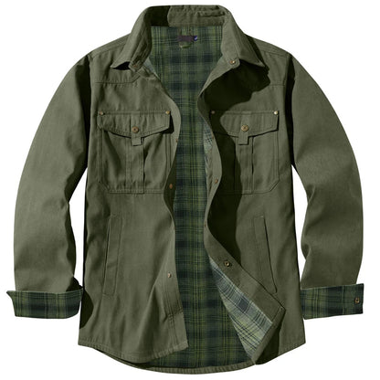 Spring Autumn Mens Flannel Plaid Shirt Jacket Casual Men Retro Lapel Cotton Warm Shirts Men Tactical Windbreaker Jacket Clothing