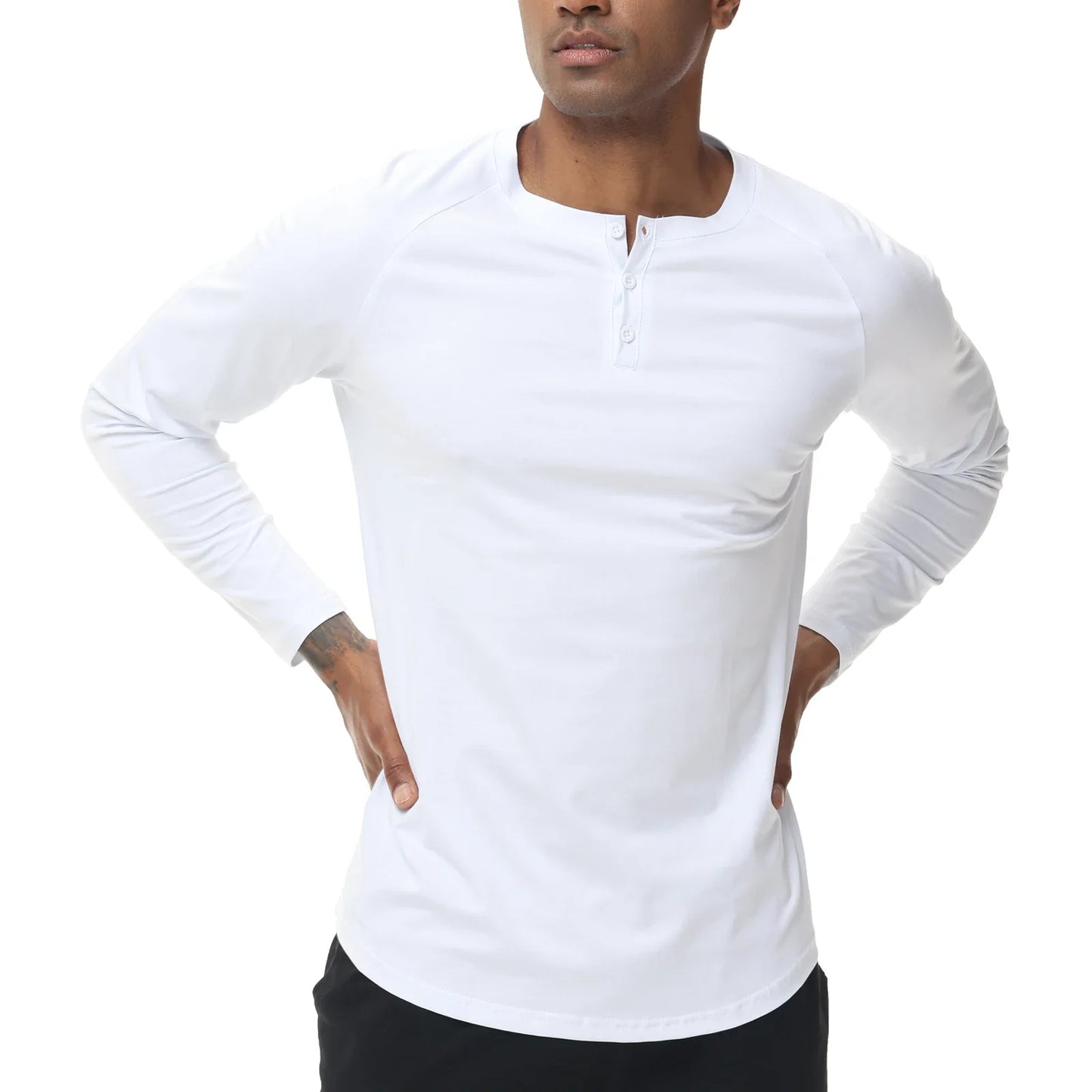 T-shirts boutonnés à manches longues pour hommes, col Henley, décontractés, de haute qualité, pour l'automne