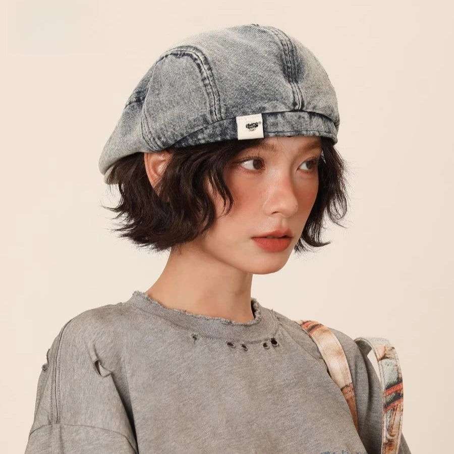 Béret de Cowboy en Denim pour femmes, chapeau de journal britannique décontracté, casquette flatcap, accessoire de mode