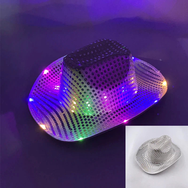 Chapeau de cowboy lumineux à LED clignotantes, lumineux, coloré, pour Noël, mariage, cow-girl, casquette de carnaval, hommes, femmes, pour fête de mariage, accessoire.