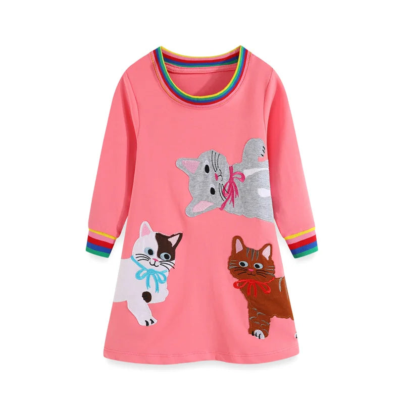 Jumping Meters Paint Brush Children's School Dresses With Pockets Pen Embroidery Long Sleeve Autumn Kids Preppy Style Dress