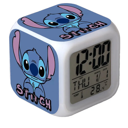 New Cartoon Lilo & Stitch Alarm Clock Anime Stitch Children's Toys Colorful Color Change Square Alarm Clock Kids Christmas Gift