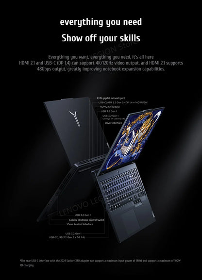 PC portable de jeu Lenovo Legion Y9000P Gaming E-Sports 2024 RTX 4060 Intel i9-14900HX 16" 16/32/64 Go de RAM 1/2 To SSD 2.5K 240 Hz