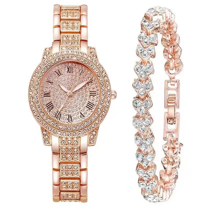 Montre-bracelet à quartz décontractée pour femmes, ensemble de 6 pièces, cadran romain, design de marque de luxe, montre pour femmes