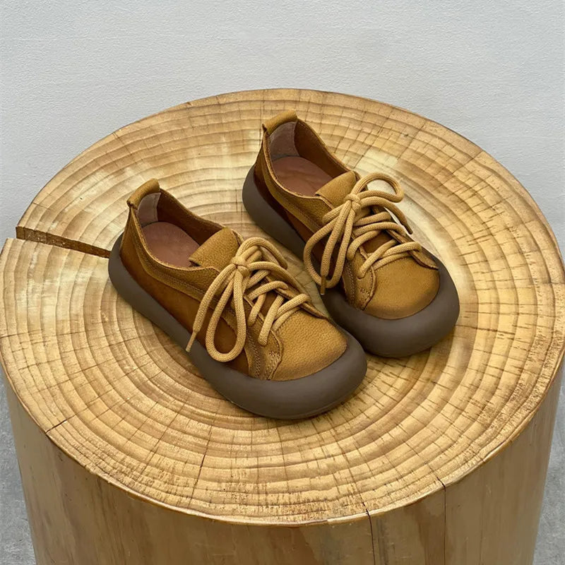Chaussures en cuir de vache pour femmes, style rétro, pour loisirs en plein air, marche, chaussures plates à lacets, chaussures de travail sur le terrain des agriculteurs