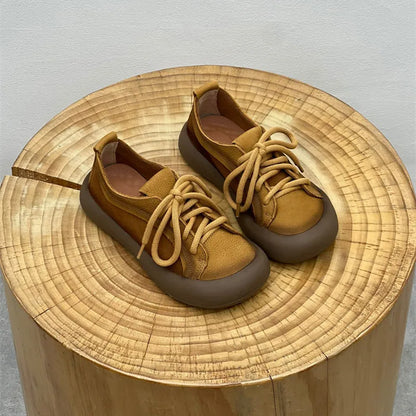 Chaussures en cuir de vache pour femmes, style rétro, pour loisirs en plein air, marche, chaussures plates à lacets, chaussures de travail sur le terrain des agriculteurs