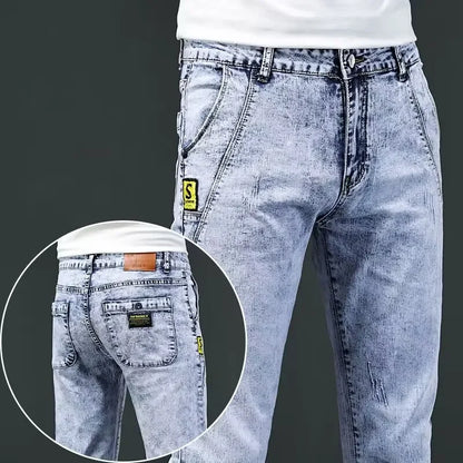 2024 New Skinny Jeans Men Vintage Fashion Snowflake Washed Classic Slim Skinny Elastic Male Casual Denim Trousers