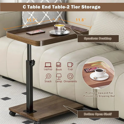 Chariot roulant réglable, Table de chevet, bureau pour ordinateur portable, lit médical pour la maison, plateau alimentaire 360 °   Bureau à domicile de table de plateau de canapé rotatif