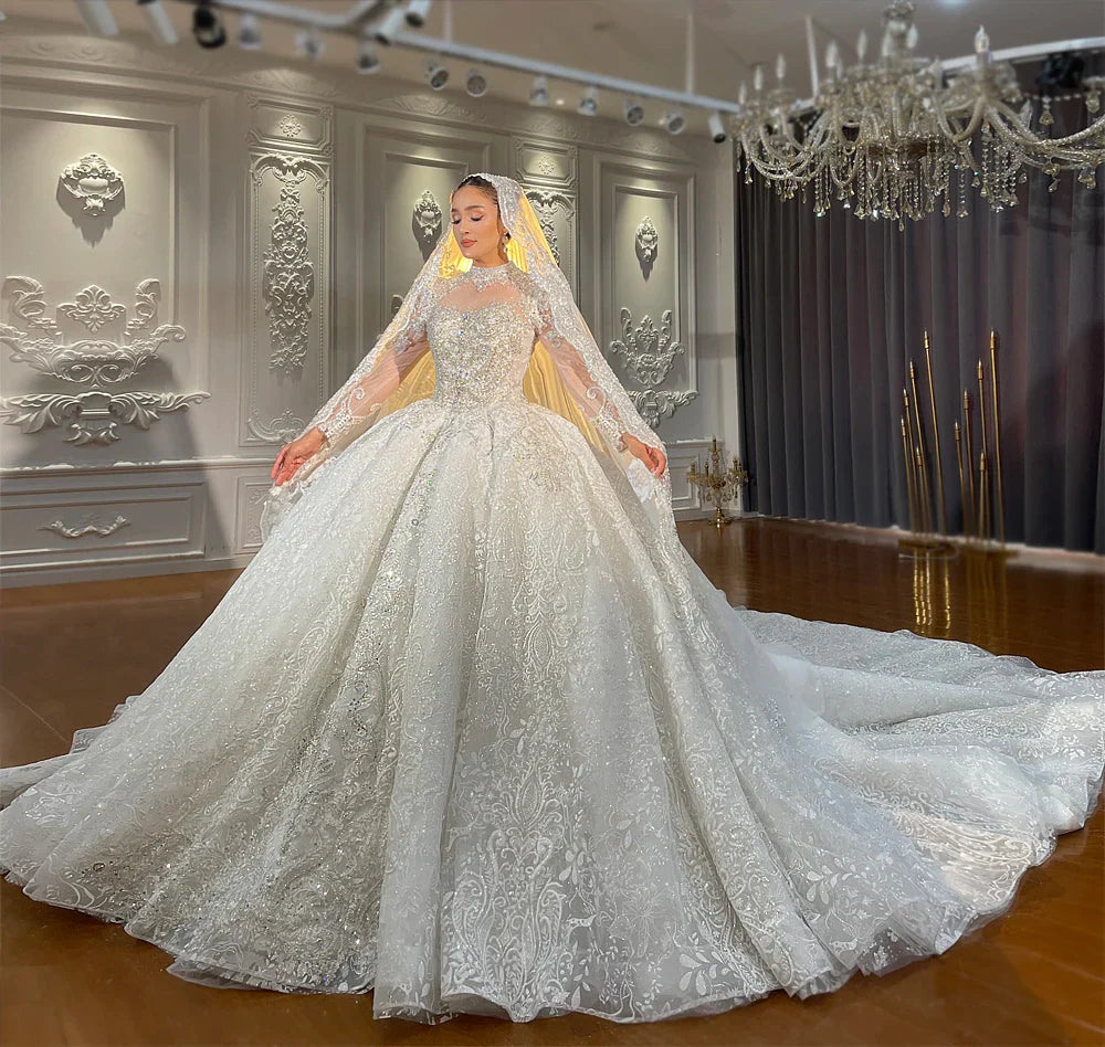 Customized NS4963 Long Sleeves Lace Wedding Dresses New With Handwork Beading