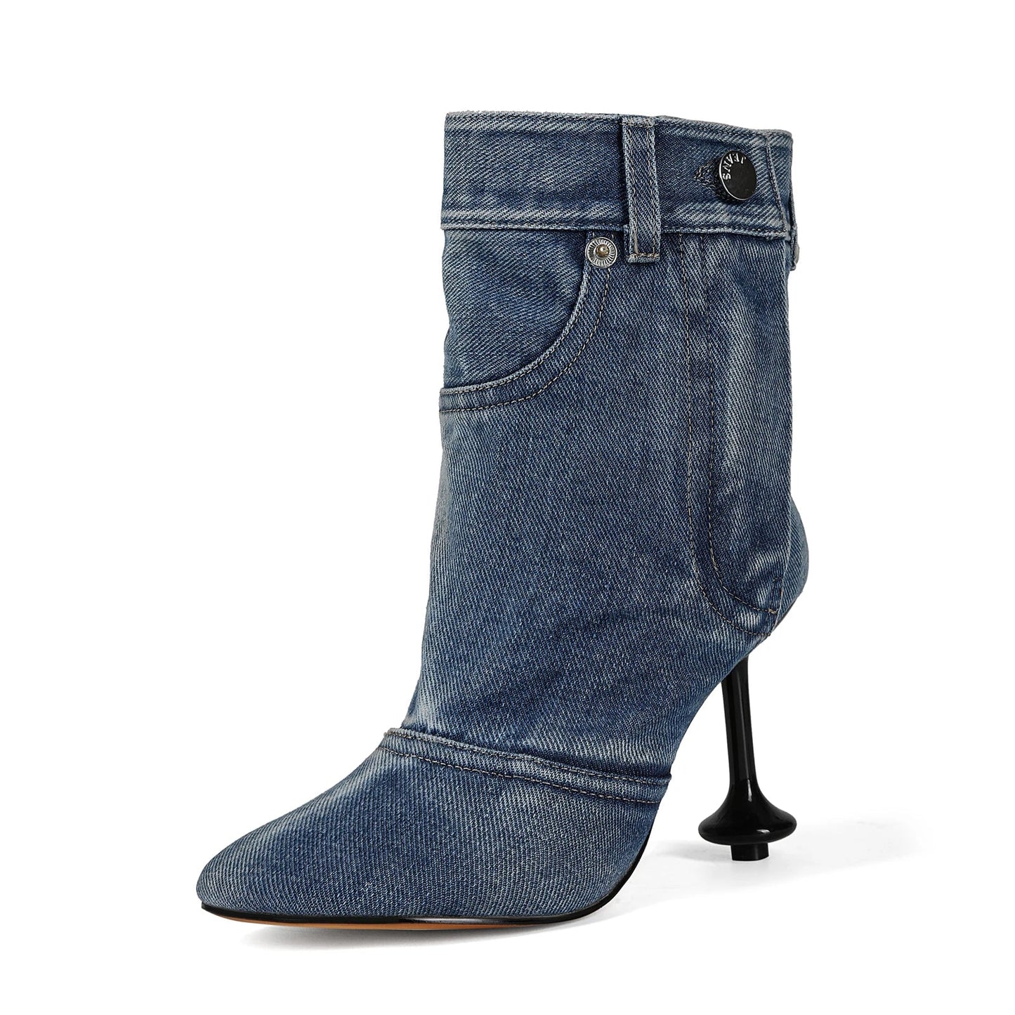 European and American Alien and Square Head Splicing Design Water Washed Cowboy Boots for Women's Trendy Side Zipper Short Boots