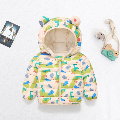 1-6T Hiver Bébé Filles Garçons Vêtements Manteaux Duvet Coton Dessin Animé Capuche Vestes Enfants Combinaison de Ski Salopette Costume de Tout-Petit