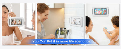 Shower Phone Holder with Speaker  480 Rotation, Wall Phone Mount for Shower Waterproof Anti Fog Shower Case for 4-7" Phones