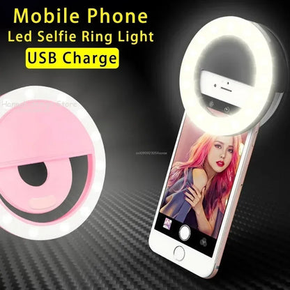 Anneau lumineux Led pour Selfie, Portable, Charge USB, lampe d'objectif de téléphone Portable, diffusion en direct, vidéo, lumière de remplissage pour Selfie, pour tous les smartphones