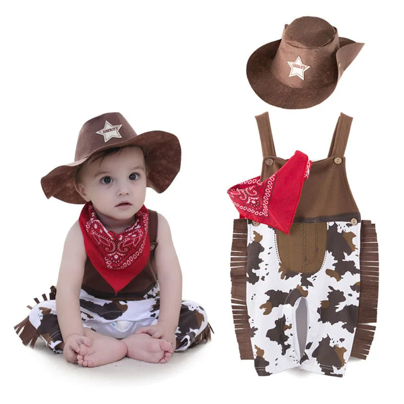 Barboteuses Costume de Cowboy pour Bébés Garçons Tout-Petits Nourrissons Halloween Noël Fête d'Anniversaire Cosplay Déguisement