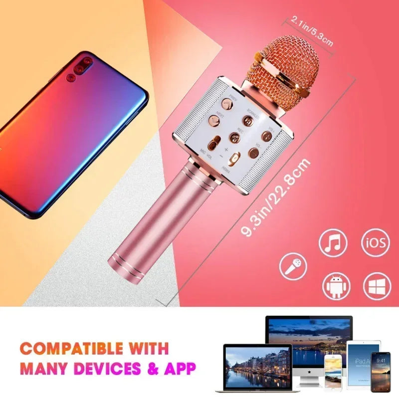 LED Wireless Bluetooth Handheld Microphone for Kids Singing Karaoke KTV Colorful Light Eliminate Music Original Sound Speaker