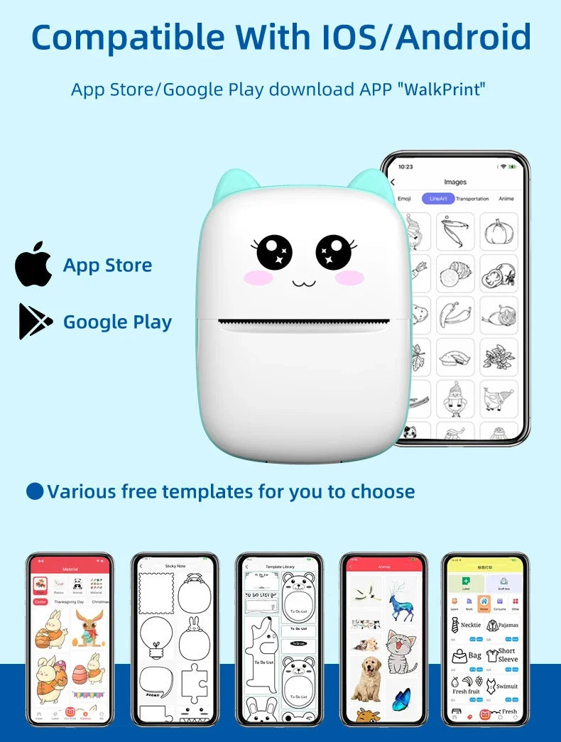 MINI Portable Thermal Printer Wireless Memo Label Machine 200dpi Bluetooth Inkless Pocket Imprimante Phone Notes Printing Paper