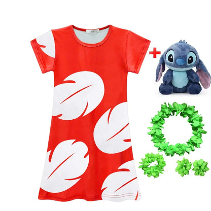 Lilo and Stitch Costume Girl Hawaii Costume Red Frock Halloween 2025 Lilo Vestido Summer Casual Robes