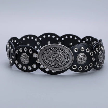 Ceinture creuse ovale en polyuréthane avec œillets, style cow-girl/cowboy, pour femmes, accessoire de décoration de taille rétro, gaine sur vêtements.