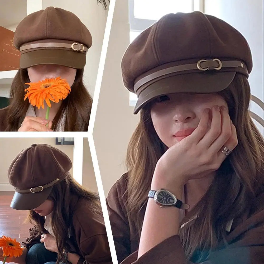 Béret de Style britannique rétro pour femmes, casquette de journal octogonale polyvalente pour grande circonférence de la tête, chapeau de printemps et d'automne