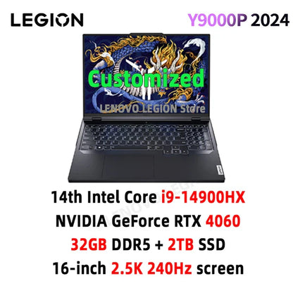 PC portable de jeu Lenovo Legion Y9000P Gaming E-Sports 2024 RTX 4060 Intel i9-14900HX 16" 16/32/64 Go de RAM 1/2 To SSD 2.5K 240 Hz