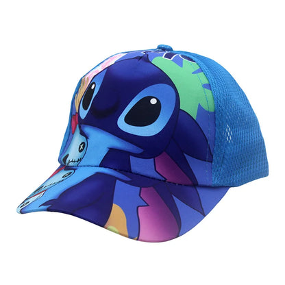 2025 new Stitch printed children's grid baseball cap, children's duckbill cap, outdoor travel sun hat