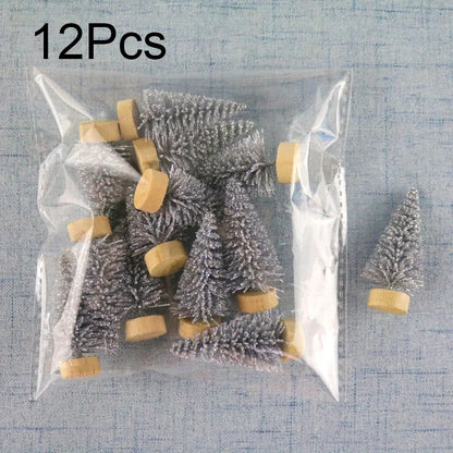 12Pcs Miniature Artificial Christmas Tree Mini Snow Frost Tree Pine Tree Christmas DIY Party Decoration Craft Christmas Ornament