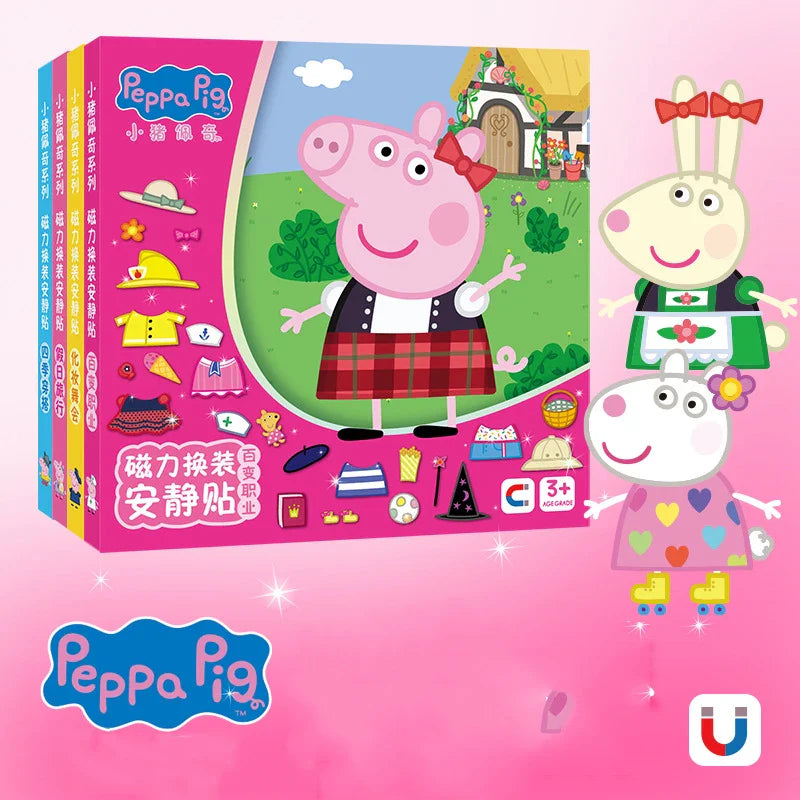 Nouveau Peppa Pig Page Habiller Autocollants Magnétiques Puzzle Magnétique Bricolage Habiller Autocollants Jouets à Tirer Cadeaux de Noël pour Enfants