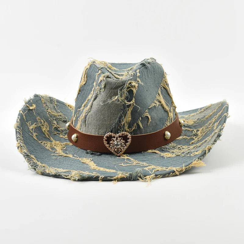 Western Cowboy Hat for Women Men Washed Denim Cowgirl Jazz Hat Suitable for Daily Casual Wear, Western Cowboy Party, Bar Cowboy