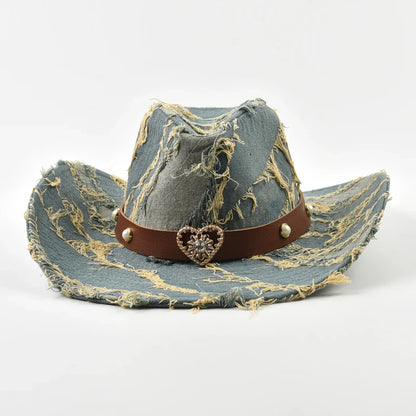 Western Cowboy Hat for Women Men Washed Denim Cowgirl Jazz Hat Suitable for Daily Casual Wear, Western Cowboy Party, Bar Cowboy