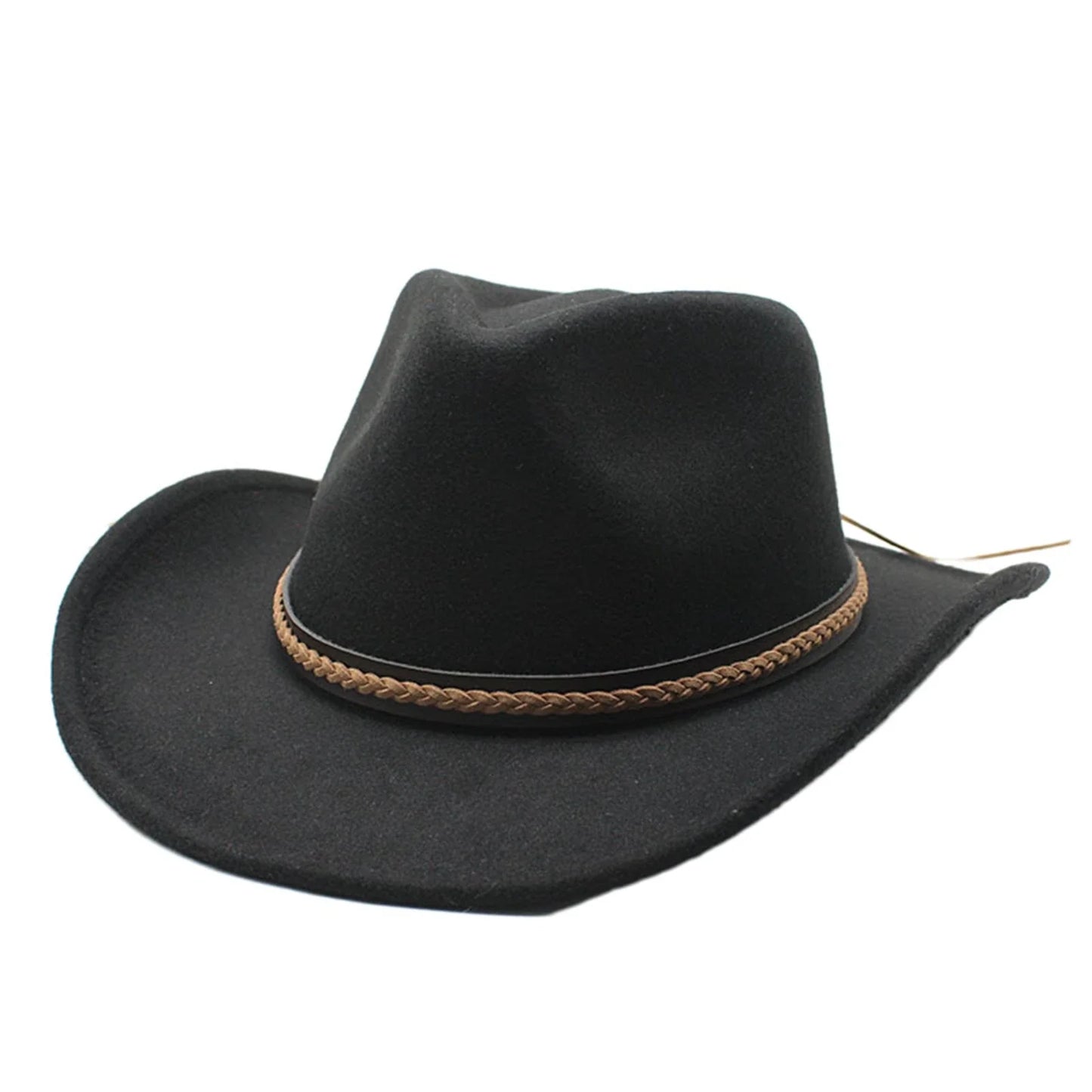 Chapeaux de cowboy classiques pour femmes et hommes, chapeaux de cowgirl rétro en feutre à large bord avec bande décorative