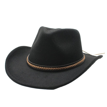 Classic Cowboy Hats for Women Men Retro Cowgirl Hats Wide Brim Felt Hats with Decorative Band