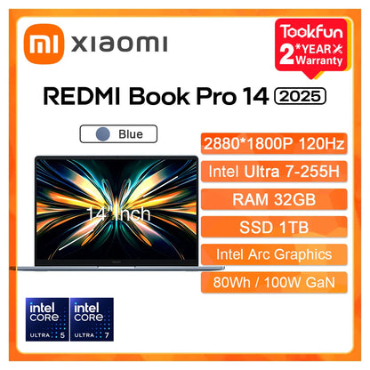 XIAOMI Laptop 2025 Redmi Book Pro 14 2.8K 120Hz 14"Inch Intel Ultra5 225H 7 255H RAM 32GB SSD 1TB Computer PC Notebook Ultrabook