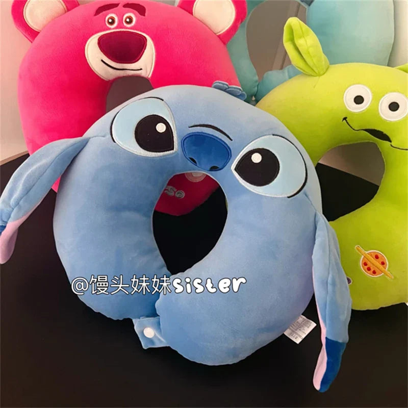 Cartoon Stitch U-shaped Neck Pillow Kawaii Stuffed Anime Comfortable Alien Sullivan Nap Pillow Airplane Travel Pillow Xmas Gifts