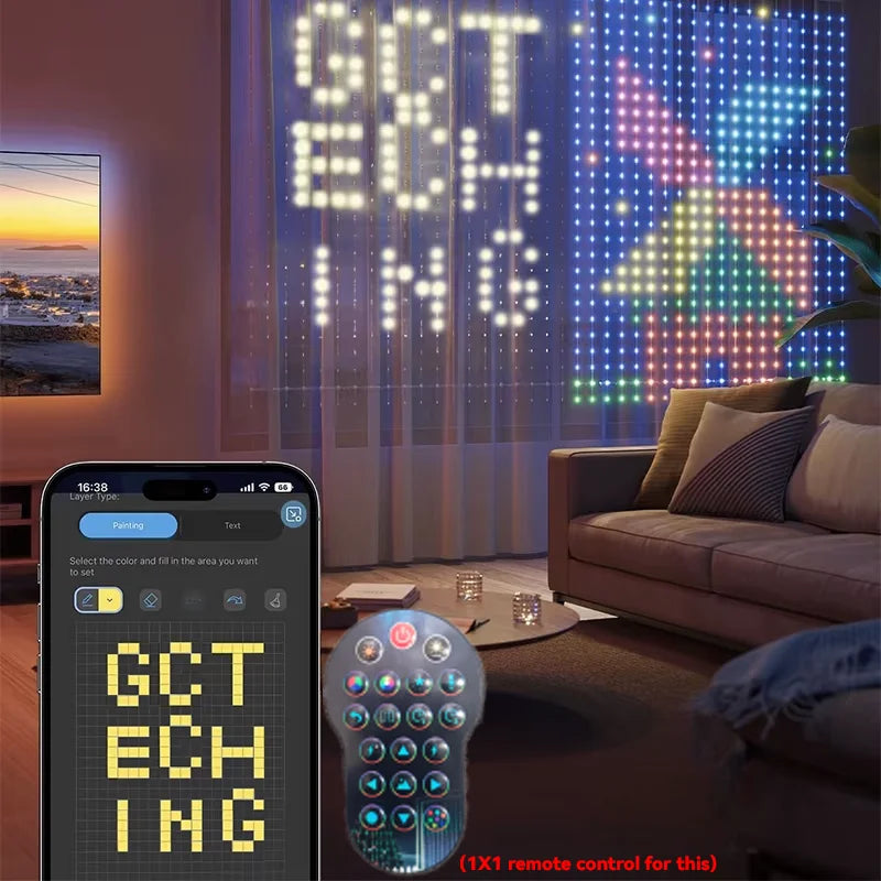 Rideau lumineux intelligent à 400led, application Bluetooth, guirlande lumineuse féerique RGB, bricolage, changement de musique, affichage pour fenêtre, décoration de chambre à coucher