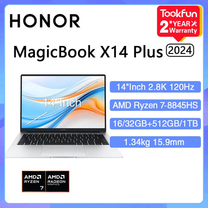 HONOR MagicBook X14 Plus 2024 Laptop AMD Ryzen R7 8845HS 16 32GB 1TB 14" Inch 2.8K 120Hz Notebook Ultrabook Computer PC FMI-721