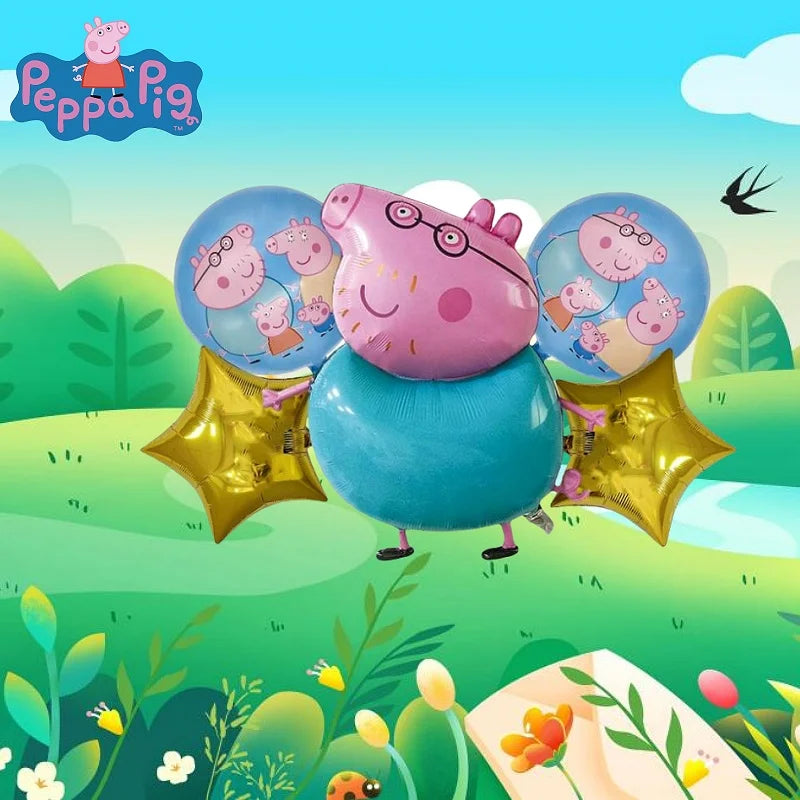 Peppa Pig Theme George Pig Dad Pig Mother Combination Set Aluminum Film Balloon Birthday Children's Day Party Decoration Backgro