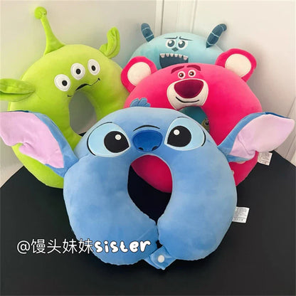 Cartoon Stitch U-shaped Neck Pillow Kawaii Stuffed Anime Comfortable Alien Sullivan Nap Pillow Airplane Travel Pillow Xmas Gifts