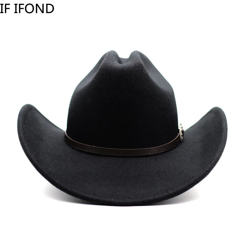 Chapeau de cowboy occidental vintage pour homme, femme, jazz, cowgirl, avec large bord en cuir, cloche, église, Sombrero Hombre