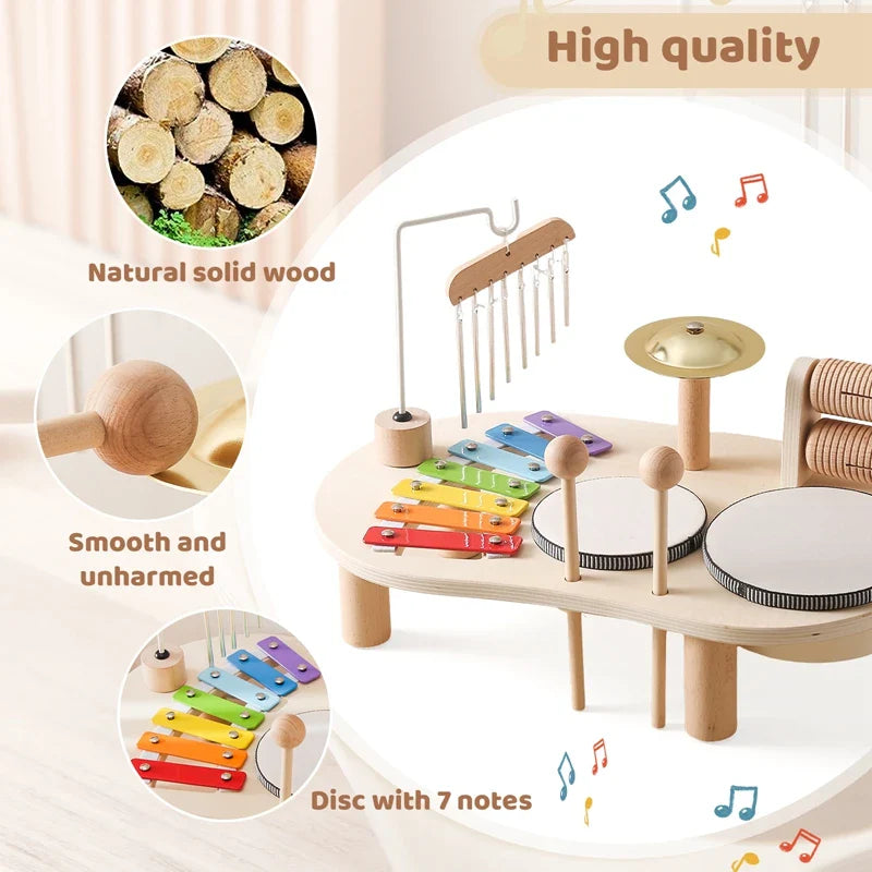 Jouets Éducatifs Bébé en Bois Carillons Éoliens Montessori Jouets Musicaux pour Enfants Xylophone Cadeaux d'Anniversaire Nouveau-né Table Musicale Jouets