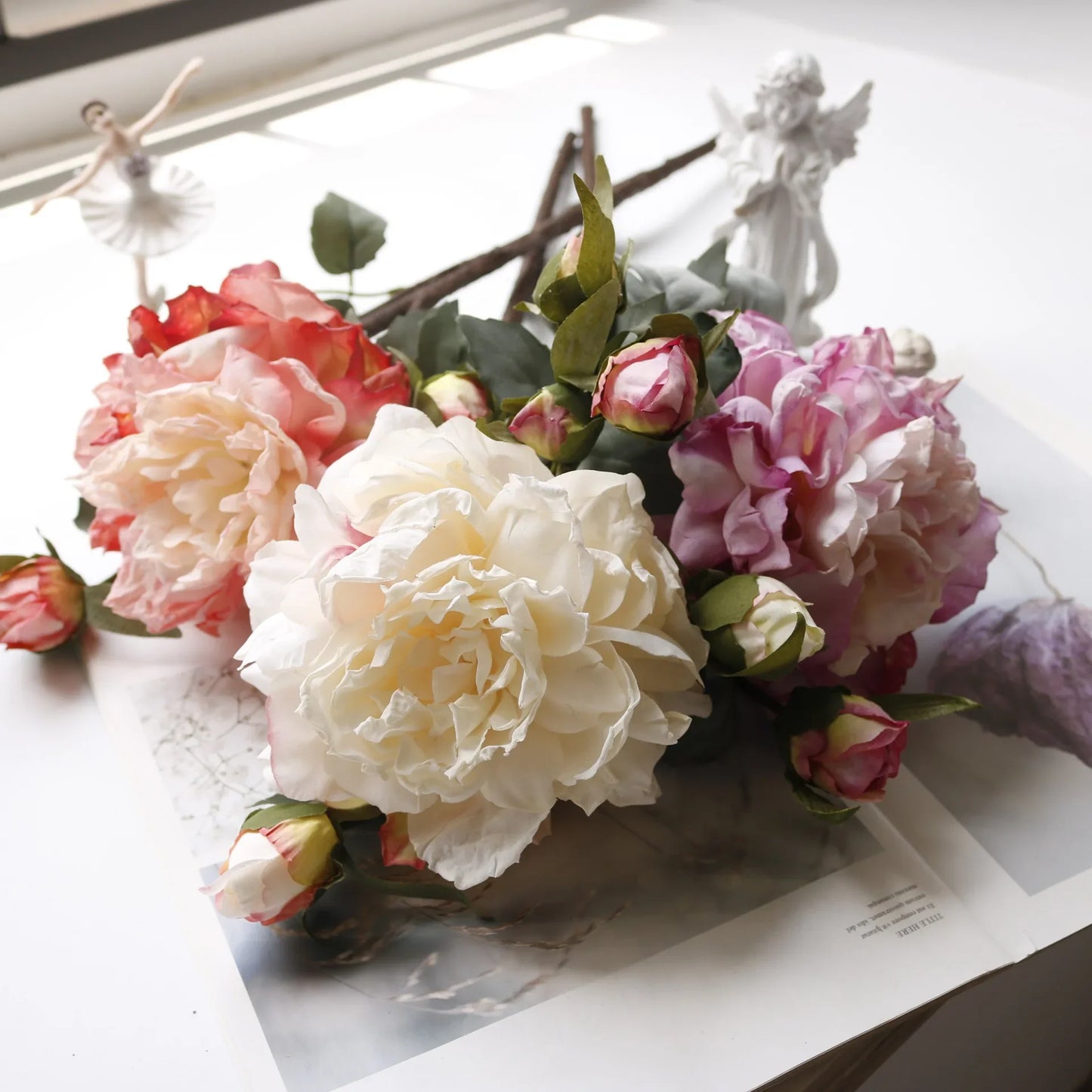 Grand Bouquet de pivoines blanches haut de gamme, fleurs artificielles pour décoration de mariage, de maison, fausses fleurs pour le nouvel an, décorations d'automne